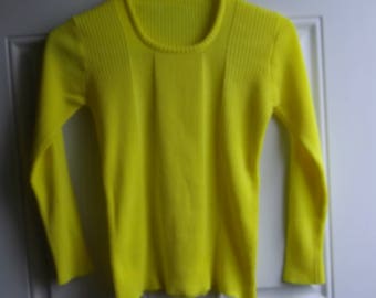 Lemon Yellow Long Sleeve Knit Top, Size Small, No Tags, Vintage 90's