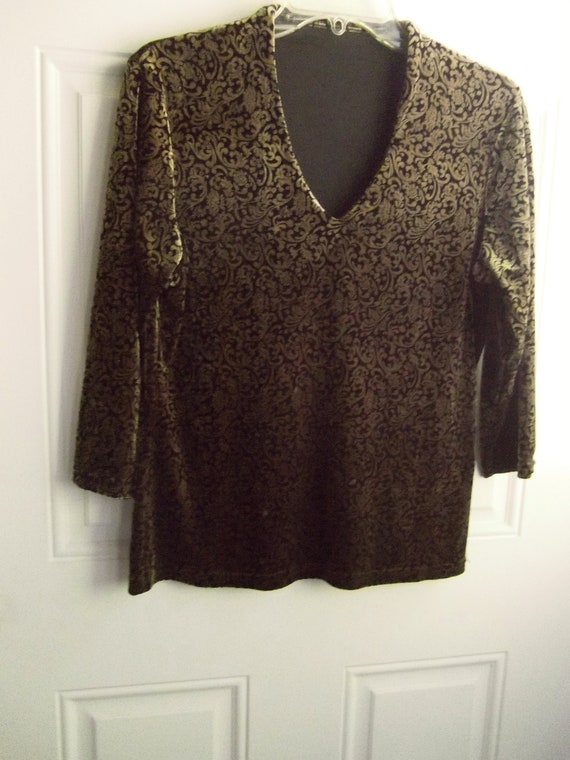 Velvety Black & Gold Pull-on Top, Size Small, No … - image 1