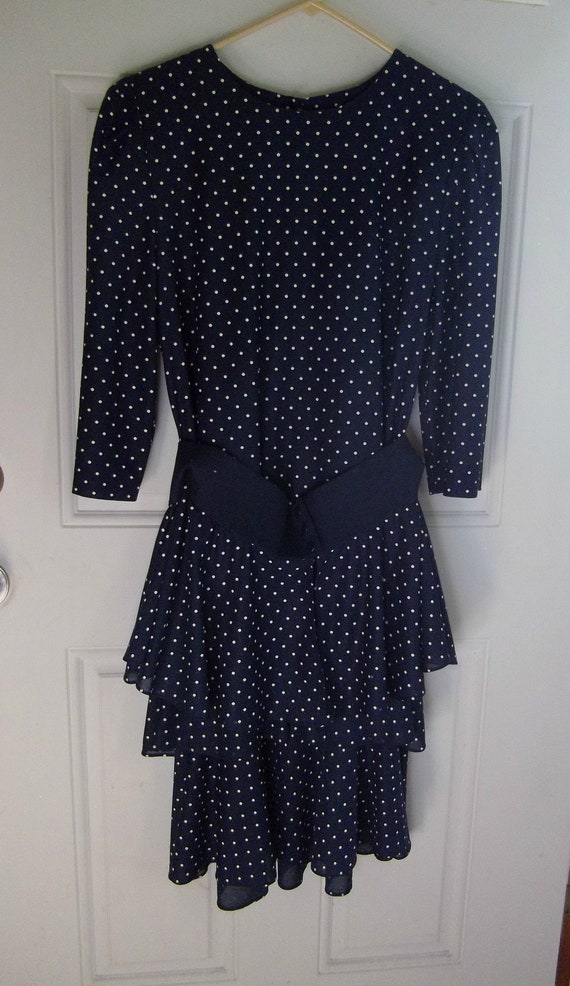 Dark Blue Polka Dot Dress, Size 16, Tina Barrie Pe