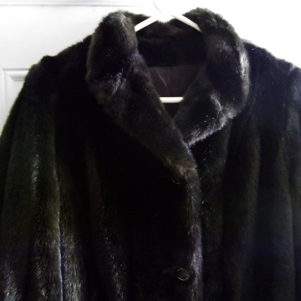 Chocolate Brown Faux Mink Fur Knee-Length Coat, Size Medium, Mincara by Russel Taylor, Vintage