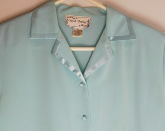 Aquamarine Short Sleeve Blouse, Size Medium, Sarah Bentley, Vintage 90's