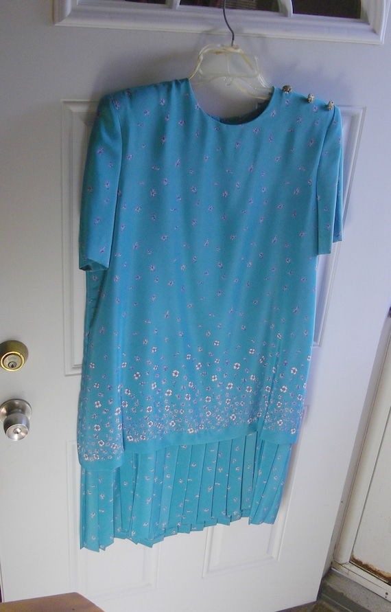 Turquoise Floral Dress by Leslie Fay, Size 14