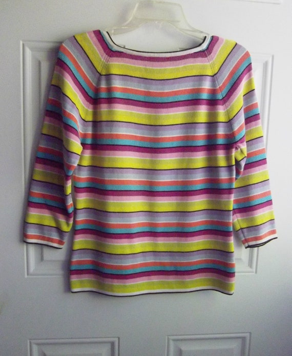 Multi Colr Striped Knit Top, Size Medium, Designe… - image 3
