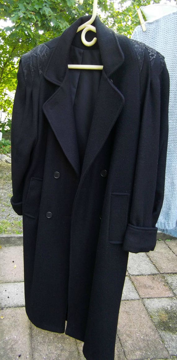 Long Black Wool Dress Coat, Size Small, by Eleganc