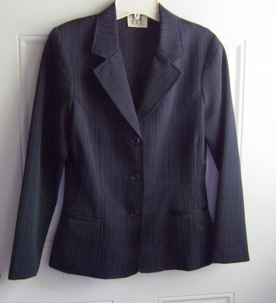 Classic Navy Pin-Stripe Skirt Suit, Sz. 7, Star C… - image 2