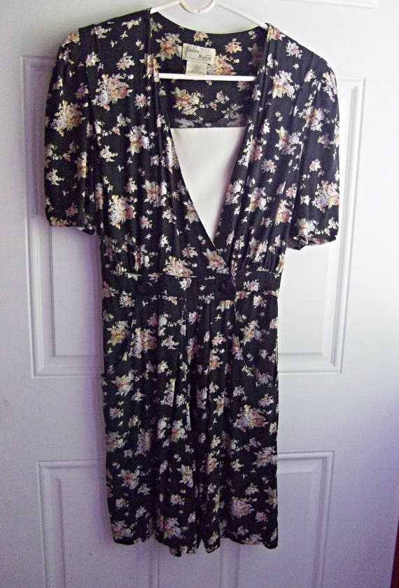 Floral on Black Short Sleeve Skort Dress, Size 6, 