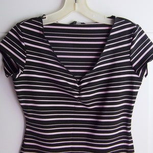 Black & Pink Striped Short Sleeve Top, Size Small, ZW, Vintage 90&#39;s