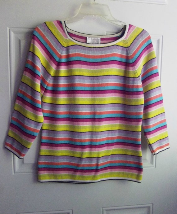 Multi Colr Striped Knit Top, Size Medium, Designe… - image 1