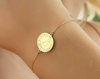 Silver Zodiac Bracelet • Silver Astrology Zodiac Signs Circle Bracelet • Custom Zodiac Bracelet • Personalized Horoscope Bracelet