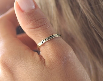 Silver Personalized Ring • Dainty Silver Ring • Sterling Silver Ring • Custom Date Ring •  Gold Personalized Ring • Custom Letter Ring
