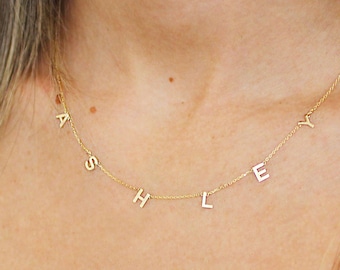18K Gold Initial Name Necklace: Personalized Sterling Silver Letter Necklace