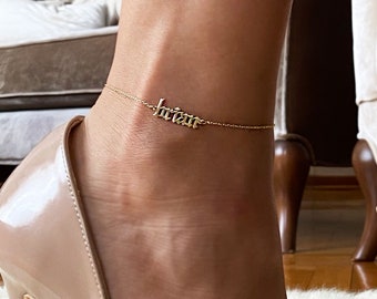 Gothic Name Anklet • Initial Anklet •  Custom Silver Anklet • Custom Anklet • Personalized Anklet • Custom Name Anklet • Gothic Anklet