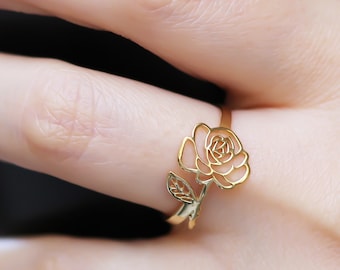 18K Gold Custom Personalized Birth Flower Month Ring