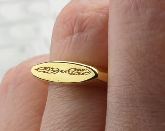 Personalized 18K Gold Flower Pattern Ring : Sterling Silver Floral Ring