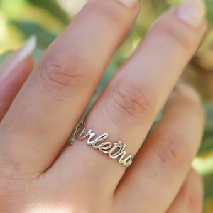 Anel personalizado de prata • Anel de nome personalizado de ouro • Anel personalizado de ouro rosa • Anel de prata esterlina • Anel de nome escrito à mão • Anel delicado