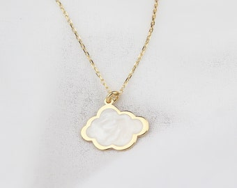 Collier nuageux en émail de nacre • Pendentif nuageux délicat en or rose • Collier nuageux en émail de perles d'or • Collier rêveur d'argent