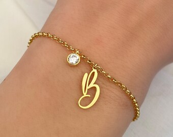 Gold Initial with Birthstone Bracelet: Custom Charm Jewelry