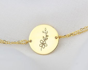 Bracelet de fleur de naissance • Bracelet d’argent • Bracelet de fleur personnalisé • Bracelet de fleur personnalisée • Bracelet de fleur personnalisé • Fleur de naissance