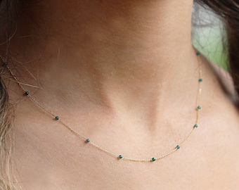 Jade Gold Stone Necklace • Row Jade Stone Necklace • 14k Gold Jade Stone Necklace • Dainty 14k Gold Jade Chain Necklace