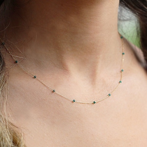 Jade Gold Stone Necklace • Row Jade Stone Necklace • 14k Gold Jade Stone Necklace • Dainty 14k Gold Jade Chain Necklace