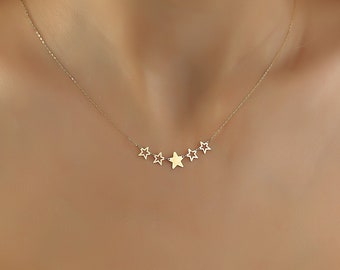 Gold Star Necklace • 14k Gold Star Necklace • Gold Stars