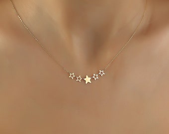 Gold Star Necklace • 14k Gold Star Necklace • Gold Stars Necklace • Dainty Star Necklace • Gold Stars Necklace • Dainty Gold Necklace