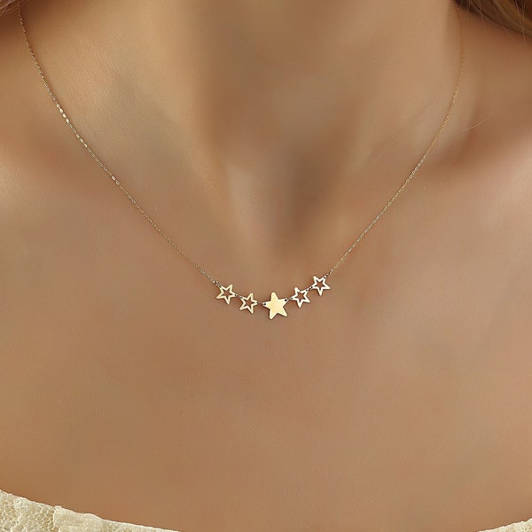 Gold Star Necklace • 14k Gold Star Necklace • Gold Stars Necklace • Dainty Star Necklace • Gold Stars Necklace • Dainty Gold Necklace
