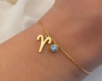 Silver Zodiac Bracelet • Birthstone Bracelet •  Custom  Bracelet • Custom Zodiac Bracelet • Personalized Horoscope Bracelet • Birthstone