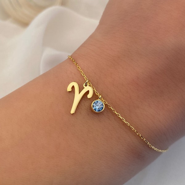 Silver Zodiac Bracelet • Birthstone Bracelet •  Custom  Bracelet • Custom Zodiac Bracelet • Personalized Horoscope Bracelet • Birthstone