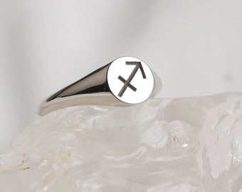 Zodiac Signet Ring: Custom Horoscope Jewelry, 18K Gold or Sterling Silver Option