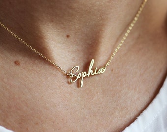 Collar con nombre personalizado en oro de 18 quilates: Joyería con escritura a mano en plata de ley
