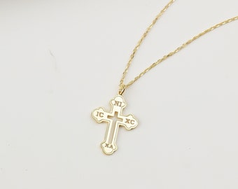 Christliches Östlich-Orthodoxes Kreuz Halskette • Silber Kreuz Halskette • Gold Orthopädischer Anhänger • EC XC NIKA Kreuz Halskette • Religiöser Schmuck