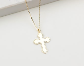 Collier croix en argent sterling • Bijoux religieux • Pendentif croix délicate • Collier chrétien en or rose • Collier croix de baptême en or