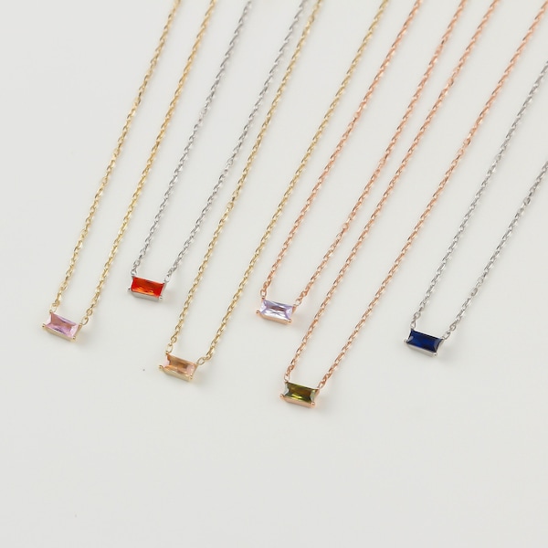 Baguette-Geburtsstein-Halskette • Edelsteinschmuck • Personalisierte Halskette • Zierliche Baguette-Geburtsstein-Halskette • Personalisiertes Geschenk für Sie