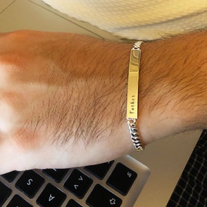 Pulsera grabada personalizada • Pulsera de plata personalizada para hombre • Joyas para el día del padre • Joyas para hombre • Pulsera grabada para hombre