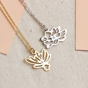 Sterling Silber Geburtsstein Blume • Individuelle Blume Halskette • Minimalistischer Blumen Schmuck • Gold Geburtsstein Halskette • Geburtsmonat Blume