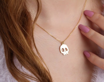 Sterling Silver Skull Necklace: Dainty Halloween Skeleton Jewelry