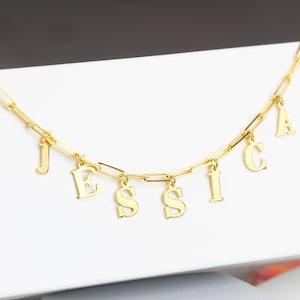 Name Necklace •  Silver Chain Necklace • Initial Necklace • Initial Charm Necklace • Custom Silver Name Necklace • Dangle Name Necklace