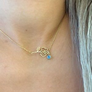 Horizontally Birth Flower Necklace • Silver Birthstone Necklace •  Custom Necklace • Custom Flower Necklace • Personalized Flower Necklace