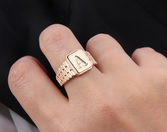 Anillo con letras personalizadas de plata de ley • Anillo inicial de oro rosa • Anillo inicial personalizado delicado de oro • Anillo con letras delicadas • Regalo para ella