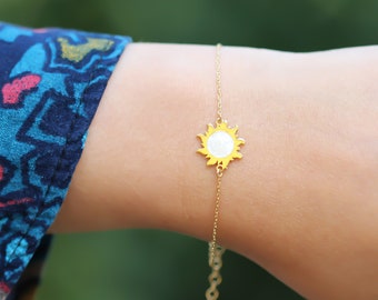 Bracelet soleil en émail de nacre en or • Bracelet soleil en or rose • Bracelet soleil en argent • Bracelet soleil en argent sterling • Cadeau pour elle