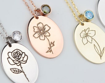 Birth Flower Necklace •  Custom Birthstone Flower Necklace • Custom Flower Necklace • Personalized Flower Necklace • Birth flower Jewelry