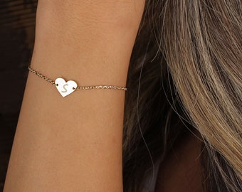 Bracelet initial personnalisé • Bracelet initial Heart • Bracelet initial personnalisé • Bracelet personnalisé • Initiale du nom délicat • Bracelet Heart Dainty