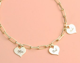 Gold Custom Heart Charm Bracelet: Personalized Initial Sterling Silver Jewelry