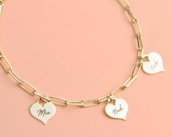 Bracelet coeur personnalisé • Bracelet famille coeur • Bracelet bracelet à breloques chaîne à maillons • Bracelet initial personnalisé