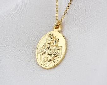 Gold Jesus and Virgin Mary Necklace: Sterling Silver Christian Jewelry