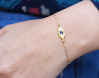 Silber Evil Eye Armband • Gold Perlmutt Enamel Evil Eye Armband •RoseGold Perle Emaille Evil Eye Armband •Zierliche Evil Eye Armband