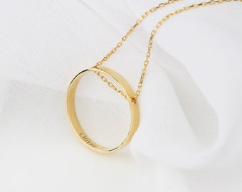 Cirkel ketting • zilveren ring hanger • de inner circle ketting • aangepaste naam cirkel ketting • gepersonaliseerde zilveren naam ketting