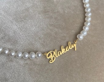 Collar de perlas de nombre • Collar de nombre de plata • Collar de perlas de nombre personalizado • Collar de nombre personalizado • Perla personalizada • Collar inicial
