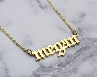 Custom Gold Gothic Initial Necklace: Sterling Silver Name Pendant